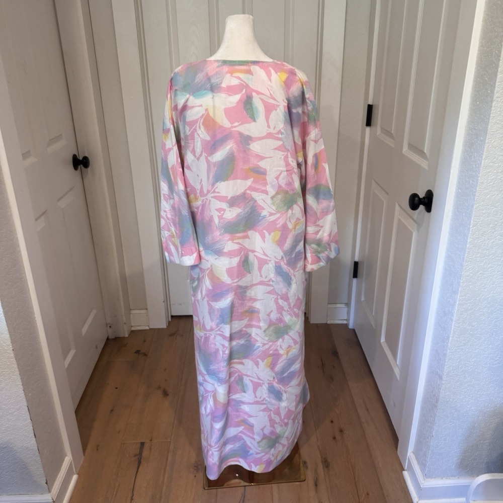 Vintage Twilight Pastel Abstract Floral Maxi Lounger Robe Pink Blue USA Granny - Picture 5 of 10
